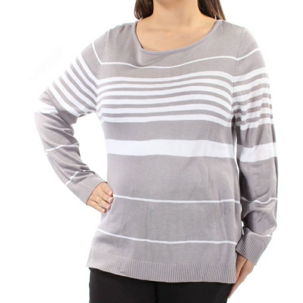 NY Collection Brown Striped Sweatet XL Scoop Neck New